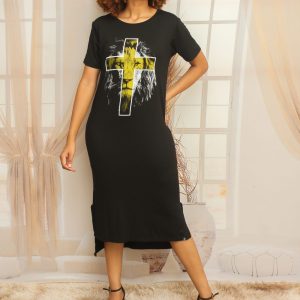 Vestido reto- Leão cruz amarela
